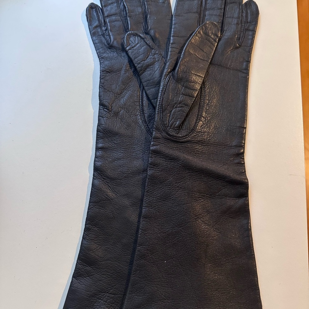 Vintage Opera Length Black Leather Gloves